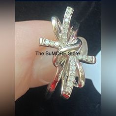 New From The Sumore Store Genuine Diamond Bow Ring $150 Size-8 Platinum Over Sterling Silver Dia Wt 0.10ctw Very Beautiful Jc Ks Location Diamond Bows, Bow Ring, Ring Color, Womens Jewelry Rings, Platinum, Color White, Women Jewelry, Sterling Silver, Ring