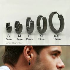 Men's hoop earrings offered in various sizes: XS, S, M, L, XL, or XXL. Sold as a pair or single earring in the size of your choice. You can select the size and quantity from the drop down menu. Base metal size S, M, L, XL, XXL: solid high quality 925 sterling silver Decorative outer plating color: black gold, charcoal grey color Ear post gauge: 20 gauge normal piercing Approximate diameter Small: 9mm outer, 6mm inner Medium: 12mm outer, 8mm inner Large: 17mm outer, 13mm inner Extra large: 19mm o Adjustable Small Hoop Earrings, Infinity Hoop, Black Hoops Earrings, Small Gold Hoop Earrings, Mens Earrings Hoop, Cartilage Earrings Hoop, Large Hoop Earrings, Men Earrings, Big Earrings