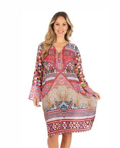 Ximena the perfect spring dress! 💕✨ Kaftan aztec pattern that is effortlessly beautiful! 😍 This gorgeous unique print is effortless at every angle. ⁠ ⁠ Let us know your favorite color! ✨Tap to shop the Ximena! ⁠ ⁠ ⁠ ⁠ ⁠ ⁠ ⁠ ⁠ #kaftandress #caftandress #printedfloraldresses #bellsleeve #printeddress #uniqueprint #wholesale #onlineboutique #retailboutique #summerdress #springdress #dresses #flowydress #amazonfinds #amazonpicks #aztecdress Summer V-neck Tunic With Vibrant Print, Vibrant Print V-neck Tunic, Spring Multicolor V-neck Tunic, Printed V-neck Tunic, Flowy Patterned V-neck Boho Dress, Patterned Flowy V-neck Boho Dress, Flowy Patterned Boho Dress With V-neck, Bohemian V-neck Tunic With Floral Print, Printed V-neck Dress For Festival