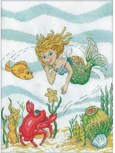 the little mermaid is swimming in the ocean with her crab and other sea creatures, as well