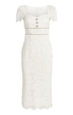 Indulge in the elegant and intricate details of the Stirling Dress - delicate Sofia lace, cap sleeves, sheer panel, and exquisite embellished buttons. Its midi length and sweetheart neckline add a touch of sophistication, while the partially lined design leaves just enough to the imagination. Fit Details Sweetheart necklineLinedColumn silhouetteMidi lengthShort sleeve100% PolyesterDry Clean Only Imported Length: 48in/121.92cm, from shoulderMeasurements from size 4 Embellished Buttons, Fit Details, Pinterest Closet, Stirling, Intricate Details, Price Match, Sweetheart Neckline, Midi Length, Dream Closet