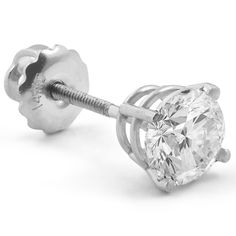 One single genuine diamond is prong set in solid 14k white gold with screw back setting. Style Inspiration Classy, Gold G, Styles Inspiration, Diamond Stud, Jewelry Cleaner, Yellow Diamond, Round Brilliant Cut Diamond, Real Diamonds, Earring Backs