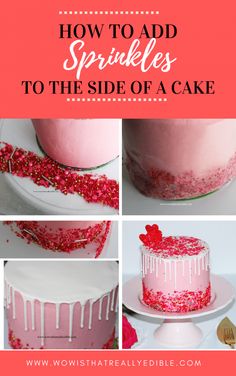 how to add sprinkles to the side of a cake with pink icing