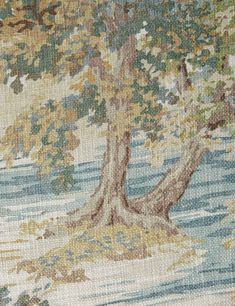 an old tapestry with trees and water in the background