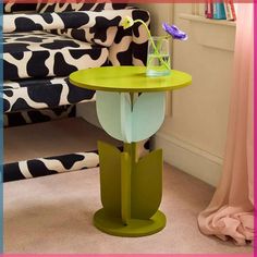 Record corner in music room! Statement Piece Side Table, Quirky Side Table, Funky Side Tables, Cool Side Tables, Cute Side Tables, Funky Side Table, Colorful Side Table, Tulip Furniture, Cute Side Table