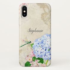 an iphone case with flowers on it and the words sapphire written in black ink,