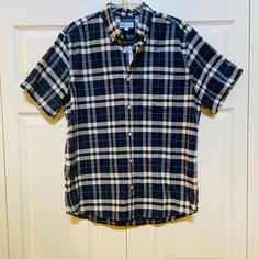 Brand New-Gap Blue Plaid Standard Fit Short Sleeved Button Down Shirt. Size Large. 98% Cotton And 2% Spandex. Machine Washable. Great Gift. Casual Plaid Short Sleeve Shirt With Button Closure, Gap Button-up Summer Top, Gap Summer Button-up Top, Classic Gap Cotton Shirt, Classic Cotton Gap Shirt, Spring Gap Shirt With Button Closure, Fitted Gap Shirt With Button Closure, Fitted Button Closure Shirt By Gap, Fitted Collared Gap Tops