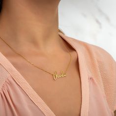 "Dainty name necklace.The most unique jewelry you can find, perfect gift for you and your loved one.It's dainty and can be worn every day ❤The material is 925 sterling silver. ❤ ❤ The pendant size is 3 cm-3.5 cm ❤Packing in a beautiful gift box ❤ Our production time is 2-3 working days ❤ Delivery days: * Domestic delivery days: 5-9 working days * Oversea: 8-12 working days ❤ Please be sure your customized content in \"personalized box\" when check out ❤ If you have any question, contact us freel Classic Name Necklace For Birthday Gift, Classic Name Necklace For Birthday And Mother's Day, Classic Charm Necklaces For Mother's Day Personalized Gift, Classic Name Necklace As A Gift, Classic Name Necklace Perfect As A Gift, Classic Name Necklaces For Gifts, Classic Name Charm Necklaces For Mother's Day, Gift Nameplate Necklace With Hallmark, Classic Charm Necklace For Mother's Day Gift