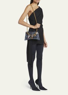 Balenciaga Crush Small Charm Distressed Leather Shoulder Bag - Bergdorf Goodman Designer Shoulder Bag With Chain Strap For Evening, Designer Evening Shoulder Bag With Chain, Designer Shoulder Bag With Detachable Strap For Night Out, Small Charms, Distressed Leather, Bergdorf Goodman, Leather Shoulder Bag, Balenciaga, Tops Designs