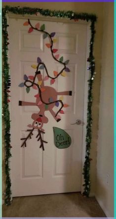 Christmas Decor Ideas For Nursing Home, Door Design For Christmas, Christmas Door Lights, Singing Reindeer Door Decoration, Christmas Bedroom Door Decor, Bedroom Door Christmas Decorations, Christmas Bedroom Door Ideas, Simple Christmas Door Decor, Cute Christmas Door Decorations