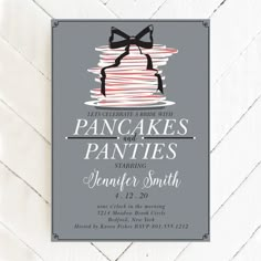 this is an image of a pancake birthday party card with the words pancakes on it