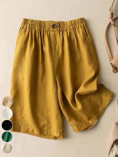 An exclusive offer for you——Affordable prices at Zolucky store, SPU: 2941ISH5B32AC, Color: Yellow Green Apricot White Black Khaki, Activity:Daily, Edition type:Loose. Linen Shorts Women, Shorts Linen, Womens Summer Shorts, Pockets Fashion, Cotton Linen Pants, Elastic Shorts, Linen Casual, Linnet, Elastic Waist Shorts