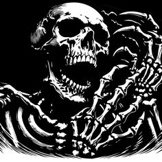 a black and white drawing of a skeleton