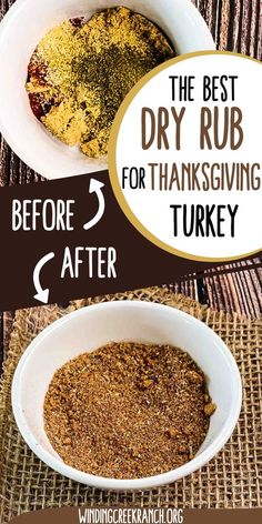 A picture of the turkey rub before it was mixed and after it was mixed. Dry Rub For Turkey, Turkey Rubs, Rub For Turkey, Smoked Turkey Rub Recipes, Best Smoked Turkey, Smoked Turkey Rub, Turkey Rub Recipes, Turkey Rub, Turkey Seasoning