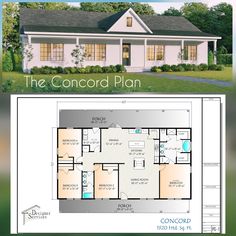 the concord plan is shown in two different colors and features an open concept floor plan