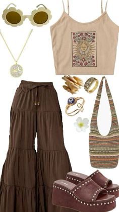 Boho Outfit Layout, Summer Hobo Outfits, Earthy College Outfits, Bohemian Outfit Inspiration, Boho Outfits Ideas, Hippy School Outfits, Boho Inspo Outfit, Earthy Outfits Aesthetic Summer, Aesthetic Boho Outfits