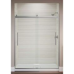 an image of a shower door with blinds on the side