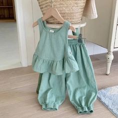 Girl Cool, Adorable Style, Cotton Camisole, Romper Outfit, Girls Blouse, Easy Dressing, Matching Pants, Baby Outfits, Blue Jacket