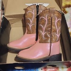 Cute Baby Girl Boots Size 4 Pink And Brown Toddler Cowboy Boots, Girls Cowgirl Boots, Old West Boots, Pink Cowgirl Boots, Kids Cowboy Boots, Ostrich Boots, Girl Boots, Pink Cowgirl