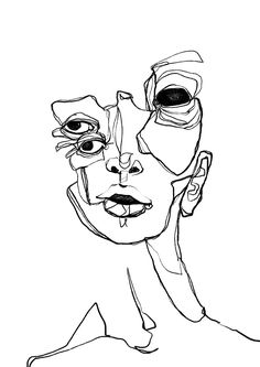 a black and white drawing of a woman's face