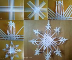 four pictures of snowflakes made out of paper