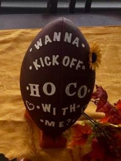 an egg with the words wanna kick off, ho go with me written on it