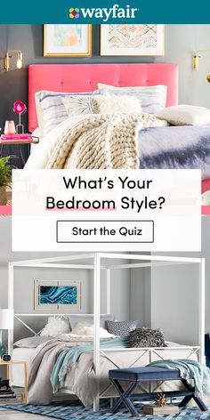 a bedroom with the text what's your bedroom style? start the quiz