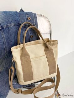 Trendy Khaki Satchel Bag, Casual Baguette Bag With Large Capacity And Double Handle, Khaki Bags With Adjustable Strap And Double Handle, Large Capacity Rectangular Khaki Bag, Khaki Shoulder Bag With Adjustable Strap And Double Handle, Khaki Double Handle Bag With Adjustable Strap, Khaki Satchel With Double Handle For Daily Use, Khaki Double Handle Satchel For Daily Use, Casual Beige Bags For Everyday Use