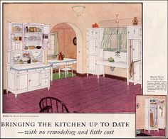 an advertisement for kitchen appliances from the 1950's, with no remodeling and little cost