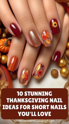 Ready to impress this Thanksgiving? Discover 10 gorgeous Thanksgiving nail ideas for short nails that blend elegant autumn colors with fun designs like turkey accents and Charlie Brown characters! Whether you're into acrylic short French, gel, or simple fall colors, these easy designs will wow at dinner. Get inspired by acrylic short square, coffin, and cute nail art styles for the perfect fall look. Cheetah Acrylic Nails Short, Nail Art Designs For November, Thanksgiving Nail Art Fall, Short Nail Thanksgiving Designs, Fall Nails Manicures Autumn, Fun Thanksgiving Nail Designs, Gel Polish Ideas For Short Nails, Halloween Thanksgiving Nails, Nail Art Designs Thanksgiving