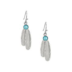 Feathers are in, so put on a pair of the Montana Silversmiths Gift of Freedom Feather Earrings, and amp up your style with dazzling crystals and flashy feathers. If you look closely at the silver-finished feathers, you'll notice lifelike fletching details. Above them, an aquamarine Swarovski Crystal flashes with the color of the sky. These refined and intricate piece of jewelry from Montana Silversmiths is crafted with brass bases that are overlayed with 99.9%-fine silver plating. Thanks to hypo Cowgirl Aesthetic, Feather Design, Feather Earrings, Earrings Dangle, Blue Crystals, Fine Silver, Swarovski Crystal, Handcrafted Jewelry, Aquamarine