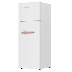 a white refrigerator freezer sitting on top of a counter