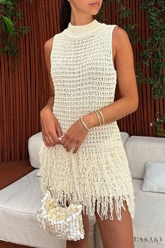 Lasaky - Stunning Sweater Dress with Half A Turtleneck and Fringed Hem Chic Crochet, Tassel Dress, Tassels Fashion, Mini Robes, Maxi Robes, Party Dress Short, Fringe Dress, Summer Chic, Dresses 2024