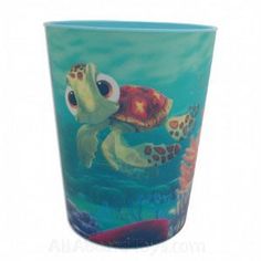 a glass with an image of a turtle swimming in the ocean