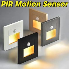 three different types of motion sensor lights in various shapes and sizes with the text pir motion sensor