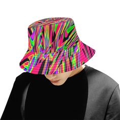 Neon Acid Waves Bucket Hat – BigTexFunkadelic Bucket Hat Outfit, Mens Bucket Hats, Black Oil, Workout Crop Top, Outfits With Hats, Wide Brimmed Hats, Top Photo, Bandeau Top, Festival Fashion