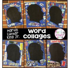 four different pictures of the words word collages in front of a blackboard