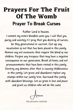 the prayer for the fruit of the womp pray to break curses, written in black ink