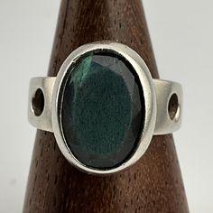 Vintage Labradorite Sterling Silver Faceted Oval Chunky Statement Ring, UK Size Q, US Size 8, EU Size 56 3/4, Stamped 925, Front Max Width 16.5mm, Weight 9.24 Grams, Lovely Condition Oval Gemstone Rings In Modernist Style, Modernist Oval Gemstone Rings, Unique Stamped 925 Oval Emerald Ring, Unique Oval Emerald Ring Stamped 925, Handmade Modernist Oval Rings, Artisan Oval Rings With Large Stone, Statement Ring, Rings Statement, Earings Piercings