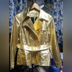 Nwt Ralph Lauren Women's Gold Jacket Designer Gold Outerwear For Fall, Luxury Gold Outerwear For Spring, Designer Fitted Gold Outerwear, Designer Long Sleeve Gold Outerwear, Gold Fitted Designer Outerwear, Classic Gold Outerwear For Spring, Blue Trench Coat, Gold Jacket, Military Style Jackets