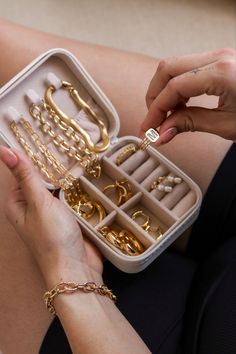 Protect your favorite pieces of jewelry in style! Elegant Jewelry Storage For Travel, Portable Gold Jewelry Storage For Travel, Elegant Gold Jewelry Storage For Travel, Gold Interchangeable Jewelry, Gold Rectangular Jewelry Storage For Everyday, Elegant Gold Jewelry Storage For Everyday Use, Rectangular Gold Jewelry Storage For Everyday Use, Jewelry Travel Case, Jewelry Travel