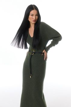 Fall '24: Allow Our Latest Collection Of Autumn Pieces To Inspire You For The Season Ahead. Feel Confident In Our Midi Dress, Made In Soft Alpaca Wool Knit Fabric, Featuring An Ultra Minimal Design, With A Relaxed Silhouette That Cinches At The Waist, And A V Neckline. Style It With Block Heels Or Ankle Boots For A Look Perfect For Days Out, Then Wear It With Heeled Boots Or Strappy Heels For An Evening Look. Alpaca Wool Blend Full Sleeve Ribbed V Neck Knit Dress High Quality, Alpaca Wool Fabric Comfortable, Figure Hugging Fit Unique, Wide Sleeves Deep V Neckline Textured, Ribbed Detailing Olive Evening Dress, Petite Wedding Guest Dresses, Woolen Dress, Plus Size Workwear, Woolen Dresses, Tall Dresses, Fall 24, Petite Coat, Plus Size Coats