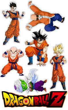 the dragon ball z character stickers are all in different positions and sizes, including one with