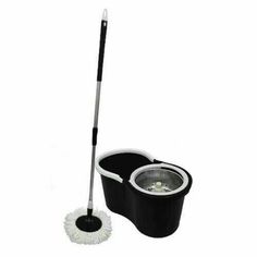 a mop and bucket on a white background