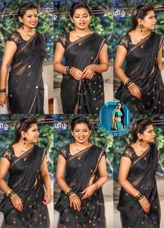 many different pictures of a woman in black sari