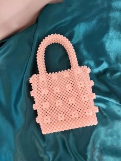 Pink Square Box Bag For Party, Pink Beaded Tote Bag, Pink Square Box Bag For Gifts, Pink Party Bag With Pearl Handle, Pink Pouch Bag With Pearl Handle, Pink Beaded Pouch Bag, Pink Rectangular Shoulder Bag With Pearl Handle, Feminine Pink Bag With Pearl Handle, Feminine Pink Bags With Pearl Handle