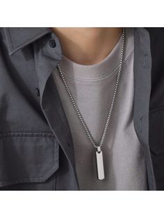 1pc Men's Rectangular Geometric Necklace Silver Fashionable   Stainless Steel     Men Fashion Jewelry, size features are:Bust: ,Length: ,Sleeve Length: Initial Jewelry Necklace, Mens Necklace Pendant, Silver Chain For Men, Bar Pendant Necklace, Letter Pendant Necklace, Square Pendant, Estilo Hip Hop, Geometric Necklace, Bar Pendant