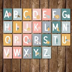 the letters are made up of different colors and sizes, including one for each letter