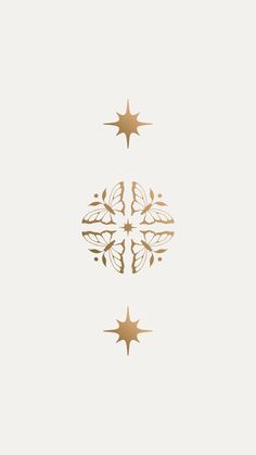 two golden stars are in the middle of a white and gold background with an intricate design