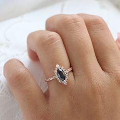 Marquise Rings, Black Diamond Bridal Set, Traditional Engagement, Black Diamond Engagement Ring, Traditional Engagement Rings, Black Diamond Engagement, Marquise Ring, Diamond Stacking Rings, Rose Gold Diamond Ring